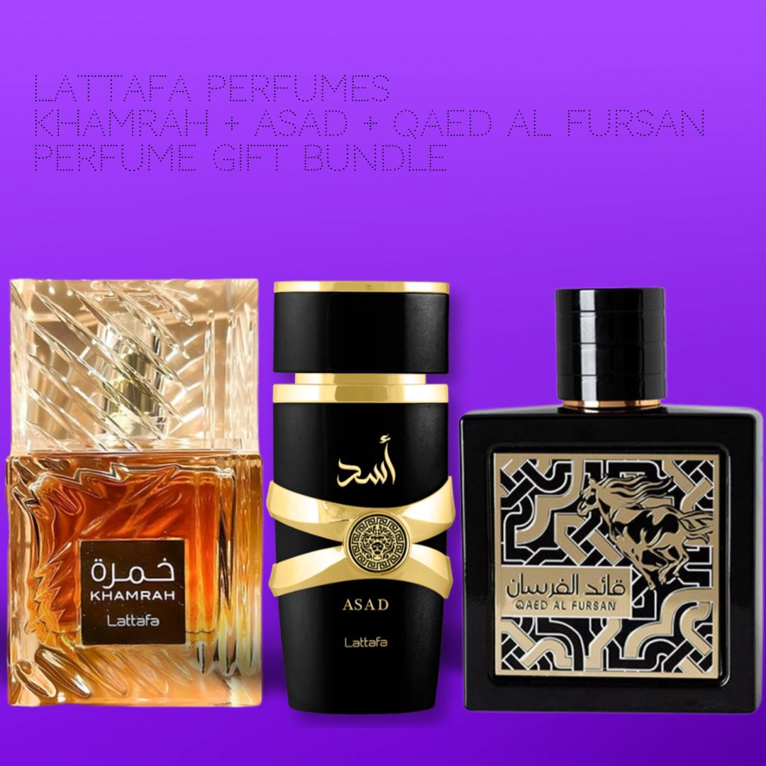 Lattafa Perfumes Khamrah + Asad + Qaed Al Fursan 100ml (3.4 Fl oz) Lon