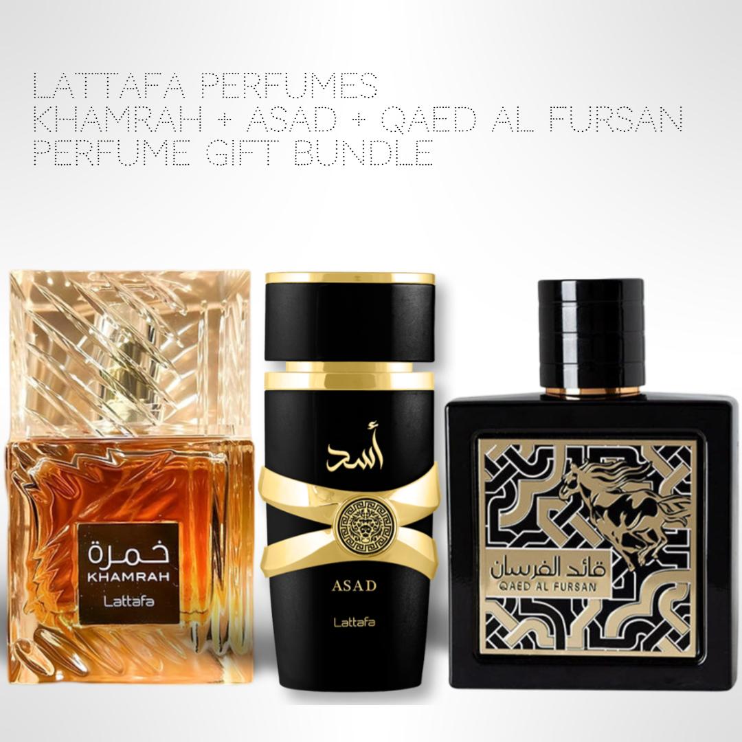 Lattafa Perfumes Khamrah + Asad + Qaed Al Fursan 100ml (3.4 Fl oz) Lon