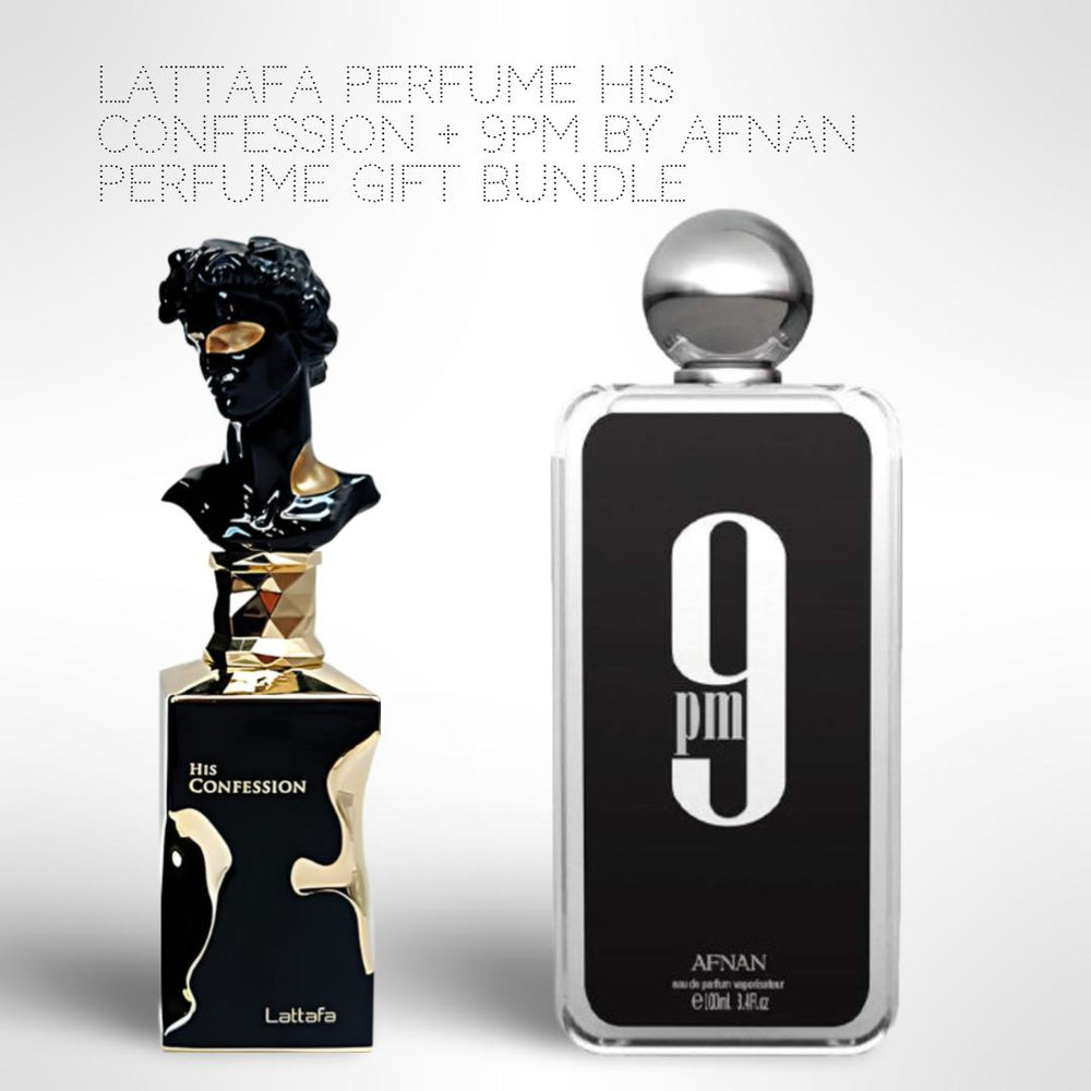 Lattafa Perfume His Confession + 9PM by Afnan 100ml (3.4 Fl oz) Long Lasting Perfume - Value Bundle - Fragrance Gift Bundle