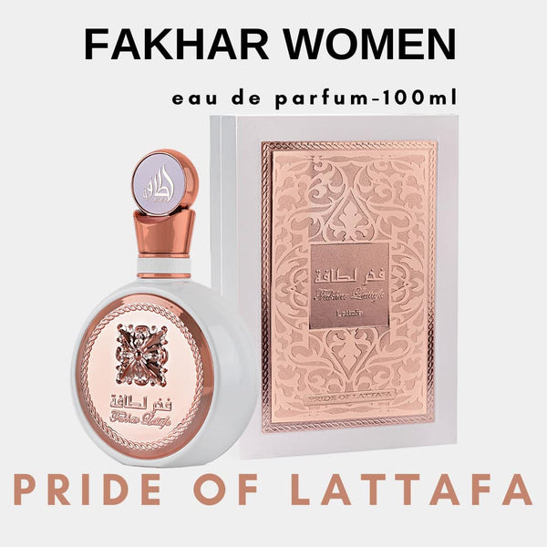 Lattafa Fakhar for Women Eau de Parfum Spray, 3.4 Ounce Fragrance Perfume Scent Pomegranate Scented Aroma