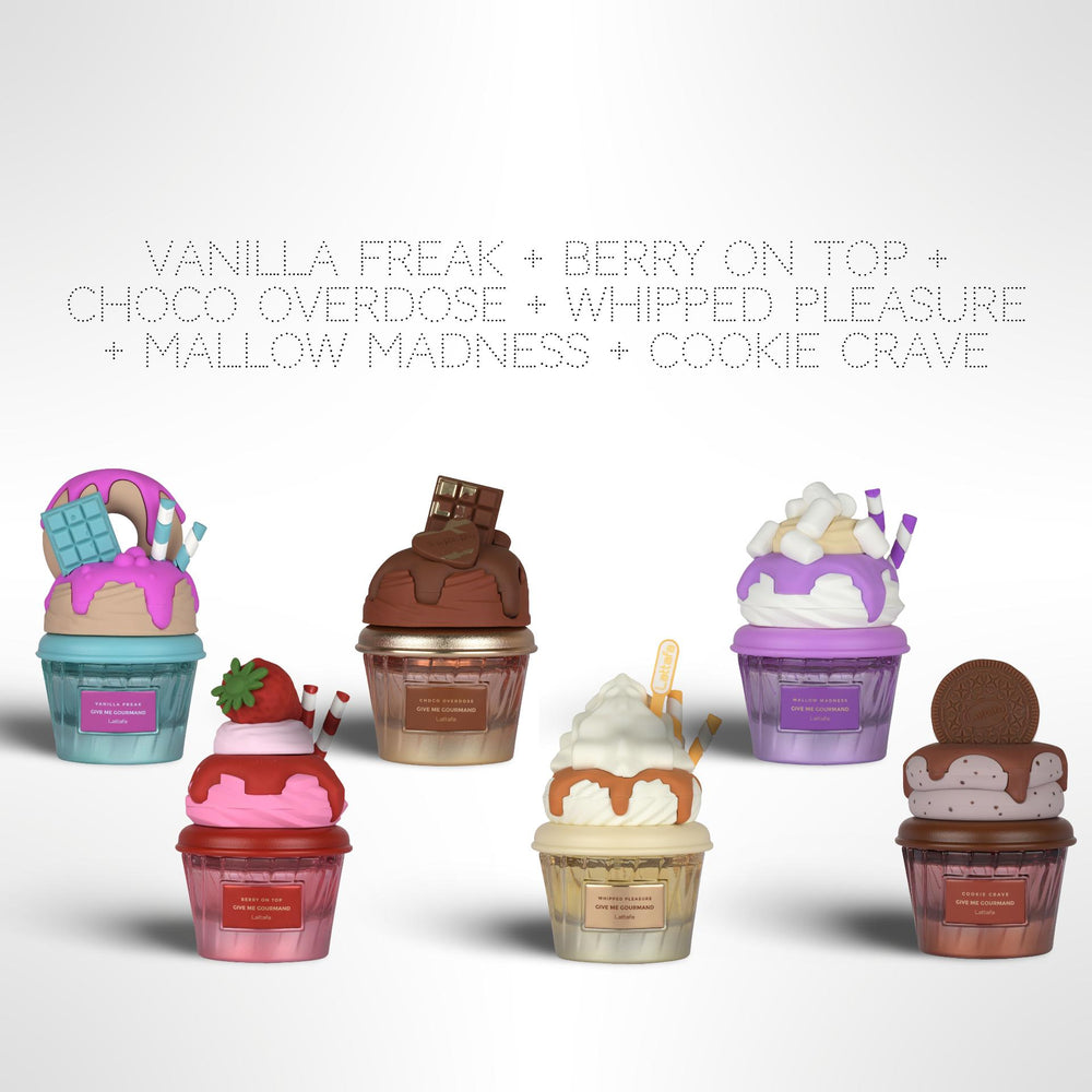 The Cupcake Bundle – Lattafa Vanilla Freak, Berry on Top, Choco Overdose, Whipped Pleasure, Mallow Madness & Cookie Crave Give me gourmand collection | 6 x Eau de Parfum (75ml Each) | Unisex