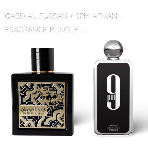 Laattafa Qaed Al Fursan + 9pm Afnan 100ml (3.4 Fl oz) Long Lasting Perfume - Value Bundle - Fragrance Gift Bundle