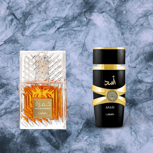 Lattafa Perfumes Asad + Khamrah 100ml (3.4 FlOz) - Long Lasting Perfume Value Bundle For Men - Perfume Gift Bundle