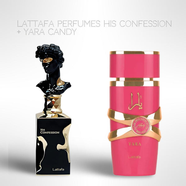 Lattafa Perfumes His confession + Yara Candy 100ml (3.4 Fl oz) Long Lasting Perfume - Value Bundle - Couples Fragrance Gift Bundle