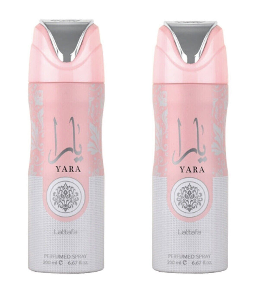 Lattafa Yara Deodorant Long Lasting Perfumed Body Spray 200 ML - Pack of 2 Body Care Fragrance Gentle Cosmetic