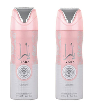 Lattafa Yara Deodorant Long Lasting Perfumed Body Spray 200 ML - Pack of 2 Body Care Fragrance Gentle Cosmetic