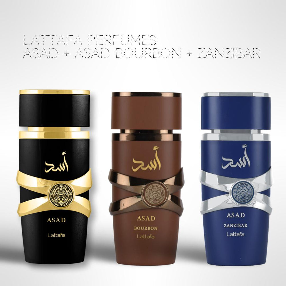 Lattafa Perfumes Asad + Asad Bourbon + Asad Zanzibar Eau de Parfum 100 ml (3.4 FLOZ)- Long Lasting Men's Fragrance - Lattafa Perfumes Newest Release Coconut Scented Cologne jean paul gaultier  pin