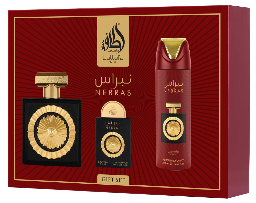 Lattafa Pride Nebras 3PC Gift Set – 100ml EDP + 20ml EDP + 200ml Perfume Spray – Unisex