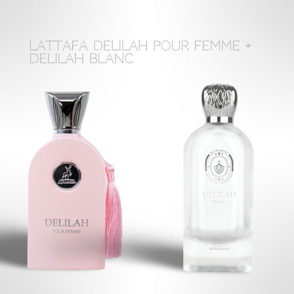 Lattafa Delilah Pour Femme + Delilah Blanc – 100ml (3.4 fl oz) Eau de Parfum Bundle – A Luxurious Women's Fragrance Duo