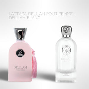 Lattafa Delilah Pour Femme + Delilah Blanc – 100ml (3.4 fl oz) Eau de Parfum Bundle – A Luxurious Women's Fragrance Duo