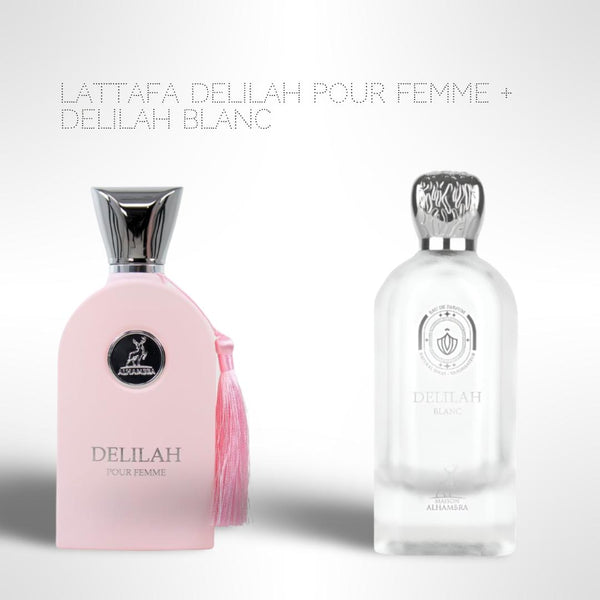 Lattafa Delilah Pour Femme + Delilah Blanc – 100ml (3.4 fl oz) Eau de Parfum Bundle – A Luxurious Women's Fragrance Duo